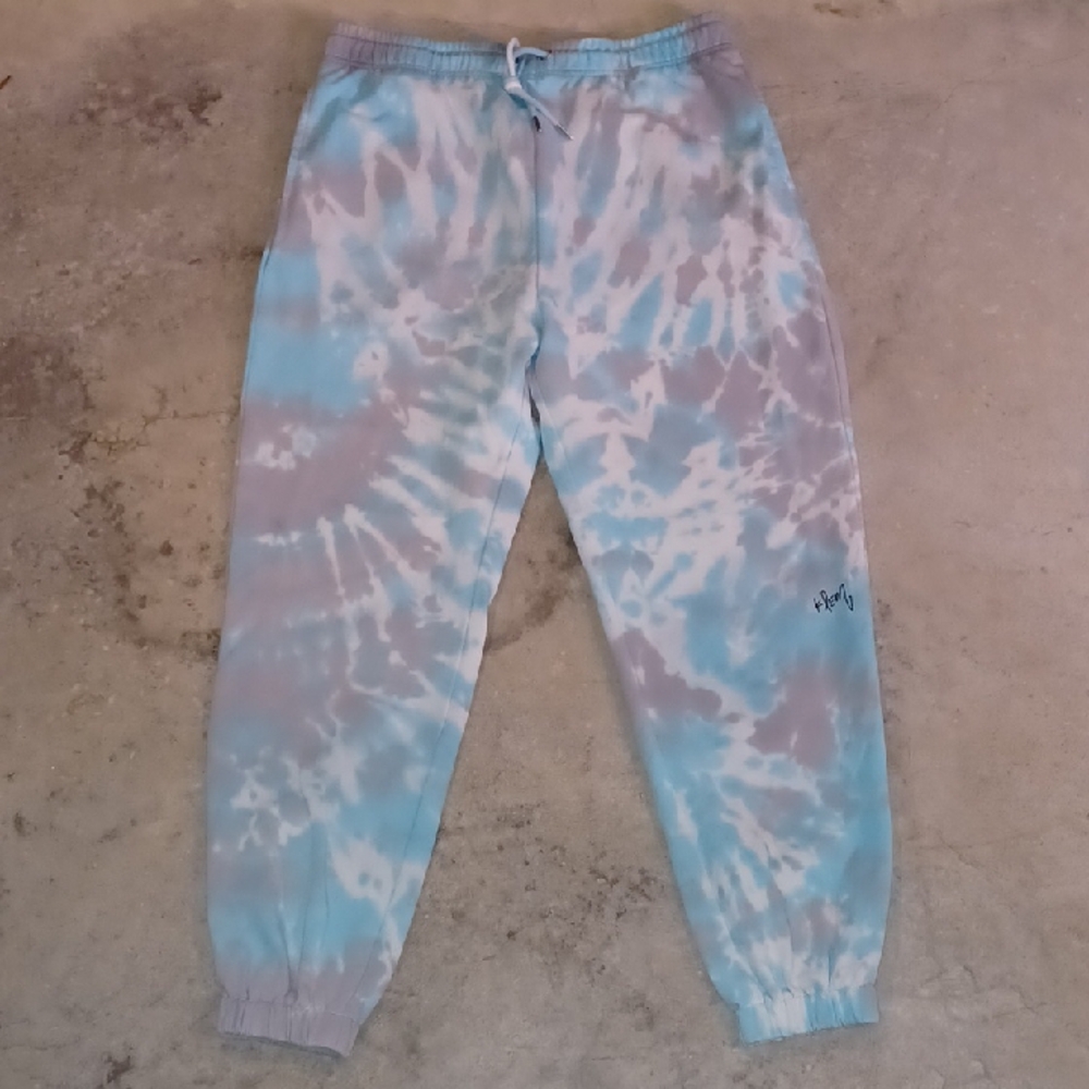 + Blue and Gray Tie-Dye Joggers with Elastic Cuffs Size XL